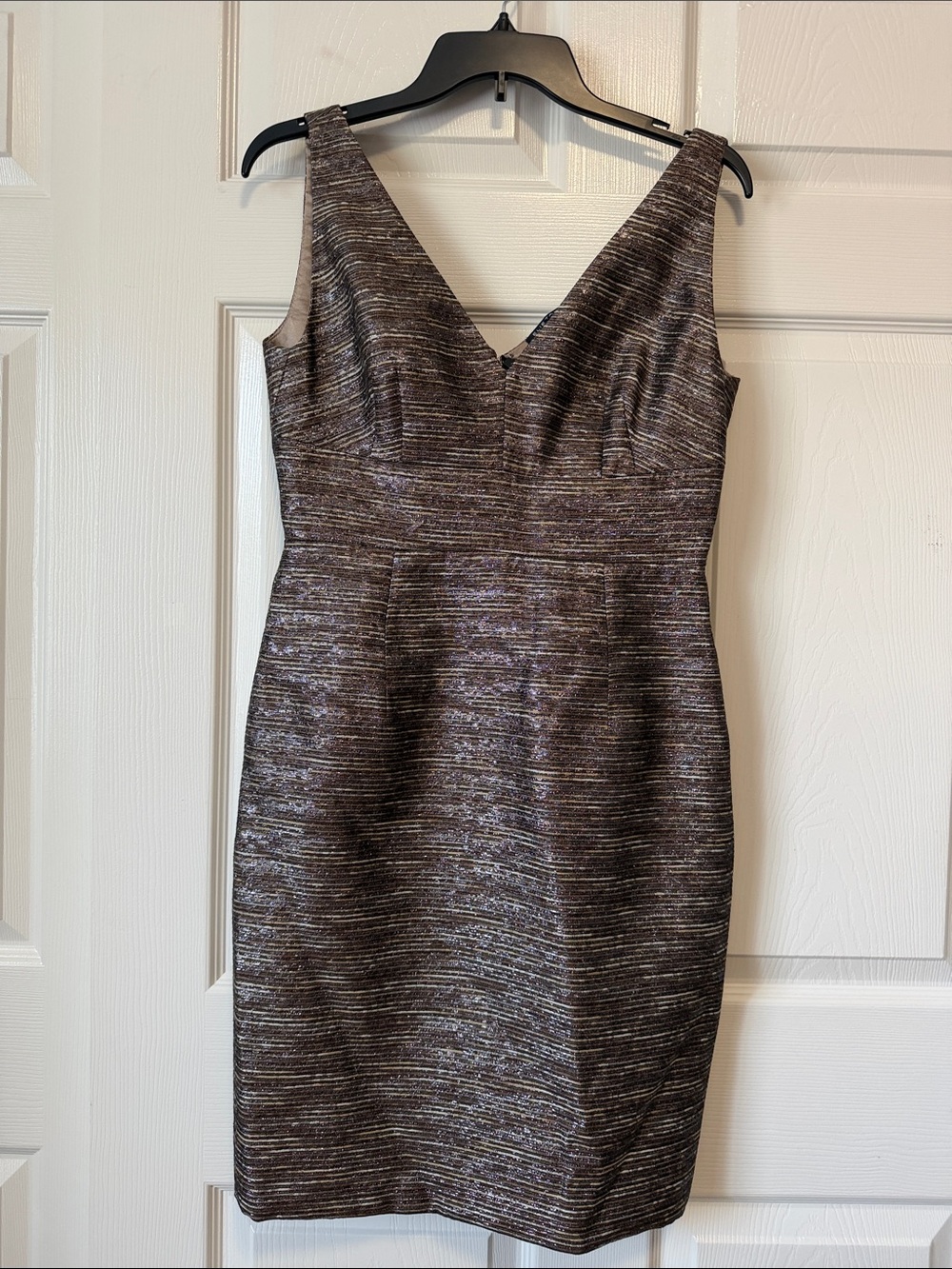 ELIE TAHARI Brown Textured V-Neck Sheath Dress